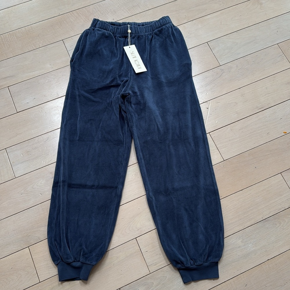 Suzie Kondi velour Adriatic blue pocket track pants XS